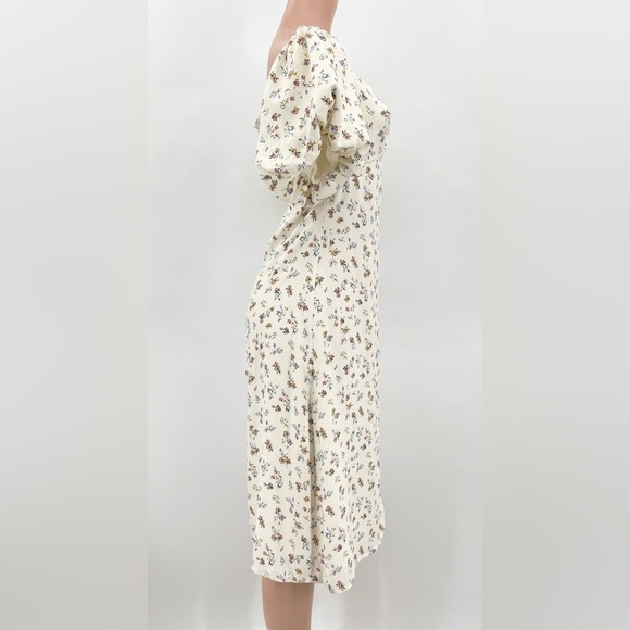 NWT AND NOW THIS Cream Floral Puff Sleeve Front Slit Midi Dress - Picture 3 of 13